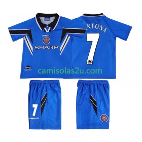 Camisolas de futebol Manchester United CONTONA 7 Retro Criança Equipamento 3ª 1996 1998 Manga Curta